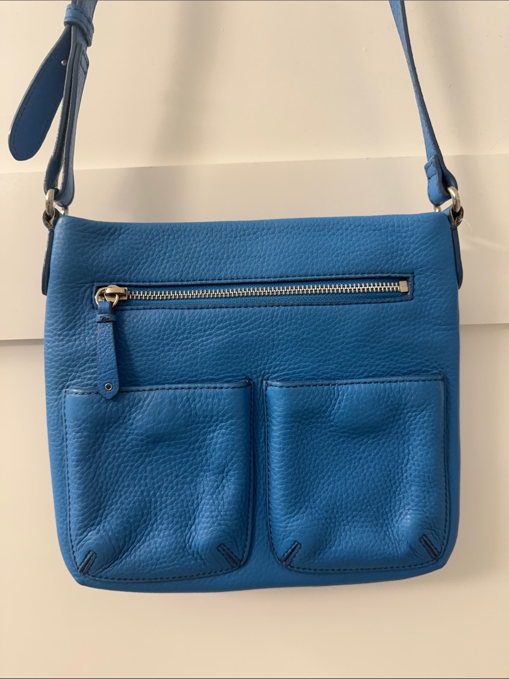 Cole Haan Blue Leather Crossbody Bag with Front Pockets